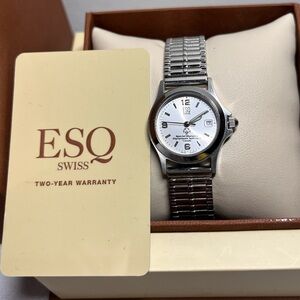 ESQ Swiss Silver Watch. Movado. Box included. Stretch band with extra links